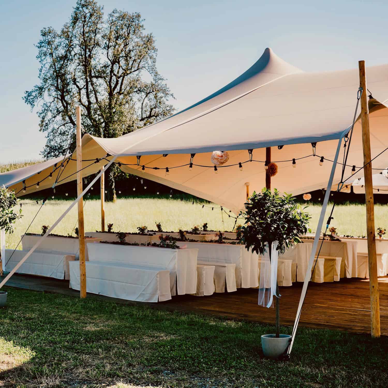 Biertischgarnituren mit Hussen