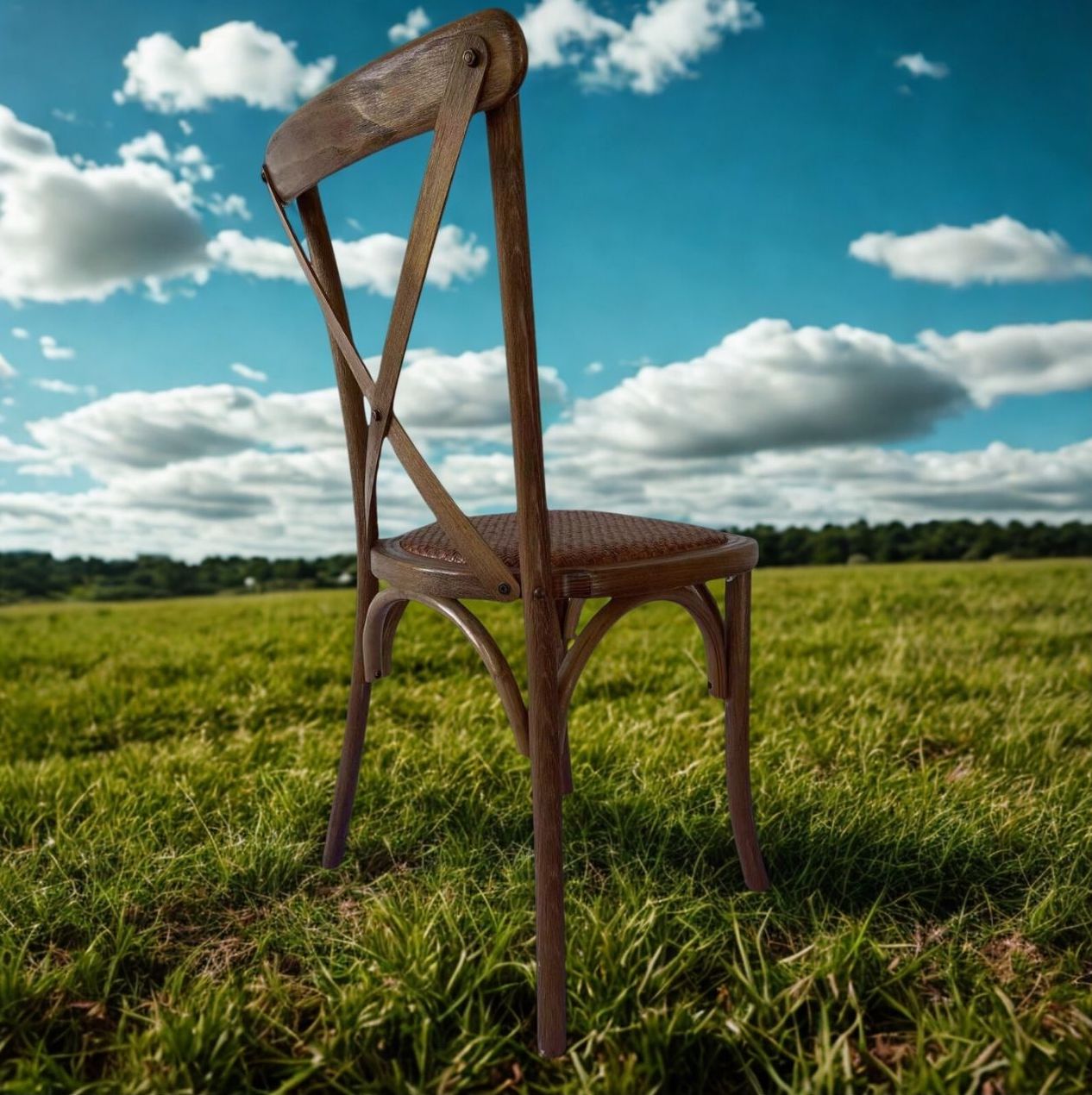 Crossbackstuhl Holz, Rattansitzfläche